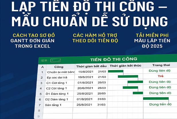 File Excel lập tiến độ thi công Mẫu chuẩn dễ sử dụng