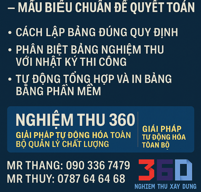 Bảng nghiệm thu khối lượng xây dựng Mẫu biểu chuẩn để quyết toán