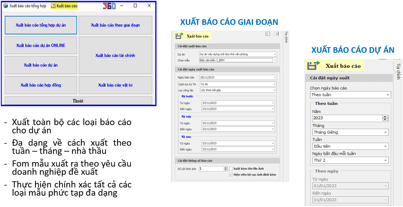 Xuất báo cáo đa dạng cho tất các bộ phận - Phần mềm quản lý thi công 360