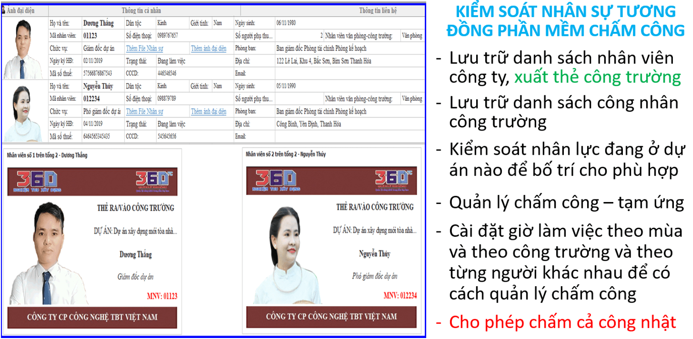 Quản lý nhân sự, xuất thẻ công trường - Phần mềm quản lý thi công 360