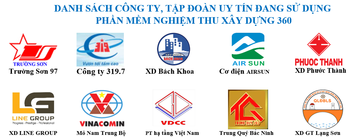 Danh sách các đơn vị uy tín sử dụng phần mềm nghiệm thu xây dựng 360
