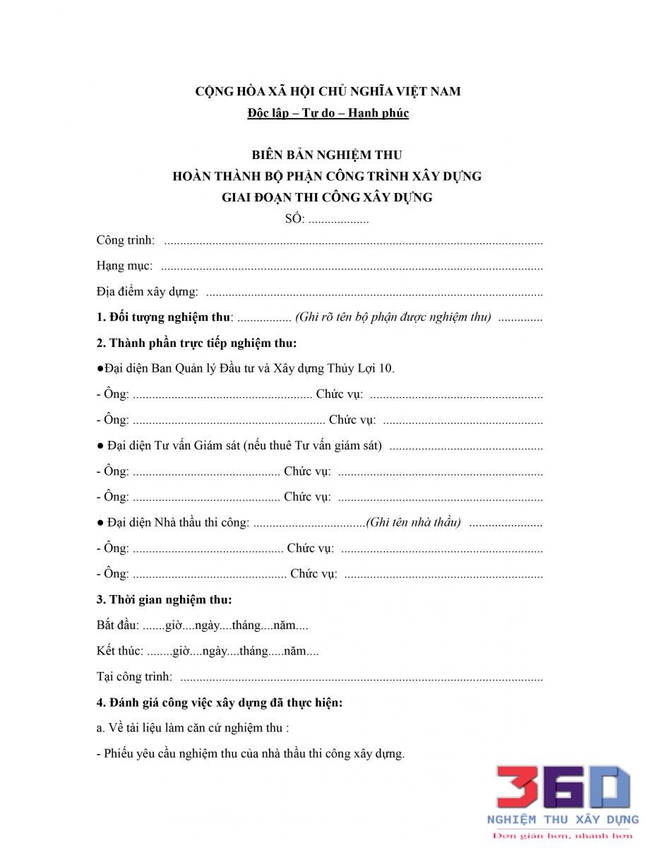 Mẫu biên bản nghiệm thu giai đoạn mới nhất