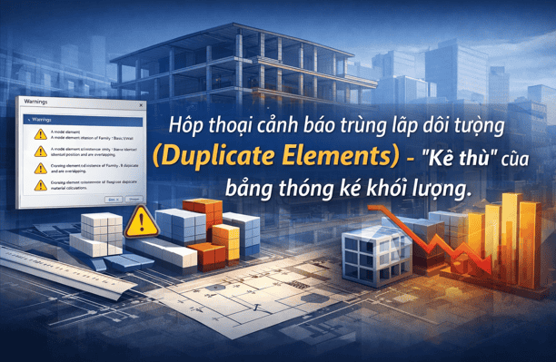 Hộp thoại cảnh báo trùng lặp đối tượng (Duplicate Elements) - "Kẻ thù" của bảng thống kê khối lượng.