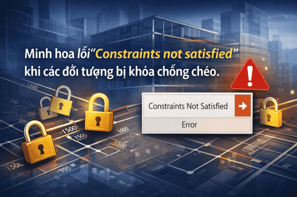 Minh họa lỗi "Constraints not satisfied" khi các đối tượng bị khóa chồng chéo.