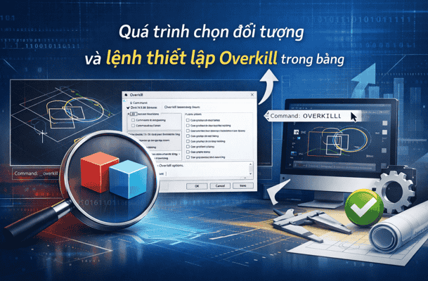 Quá trình chọn đối tượng và lệnh thiết lập Overkill trong bảng