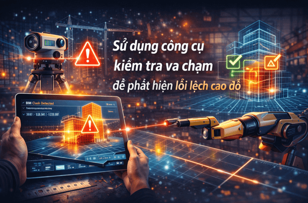 Sử dụng công cụ kiểm tra va chạm để phát hiện lỗi lệch cao độ và xử lý xung đột mô hình.