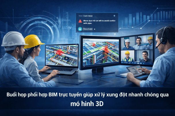 Buổi họp phối hợp BIM trực tuyến giúp xử lý xung đột nhanh chóng qua mô hình 3D