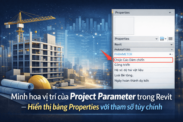Minh họa vị trí của Project Parameter trong Revit - Hiển thị bảng Properties với tham số tùy chỉnh