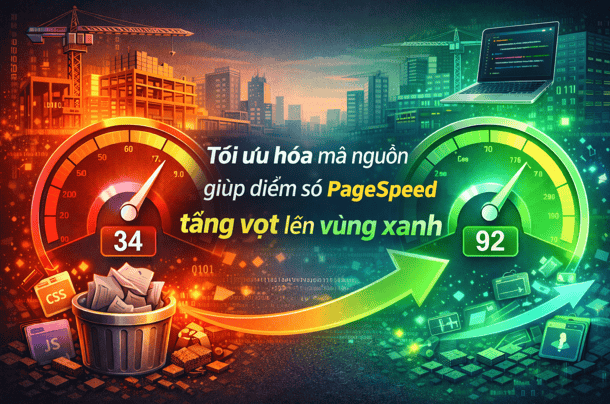 Tối ưu hóa mã nguồn giúp điểm số PageSpeed tăng vọt lên vùng xanh