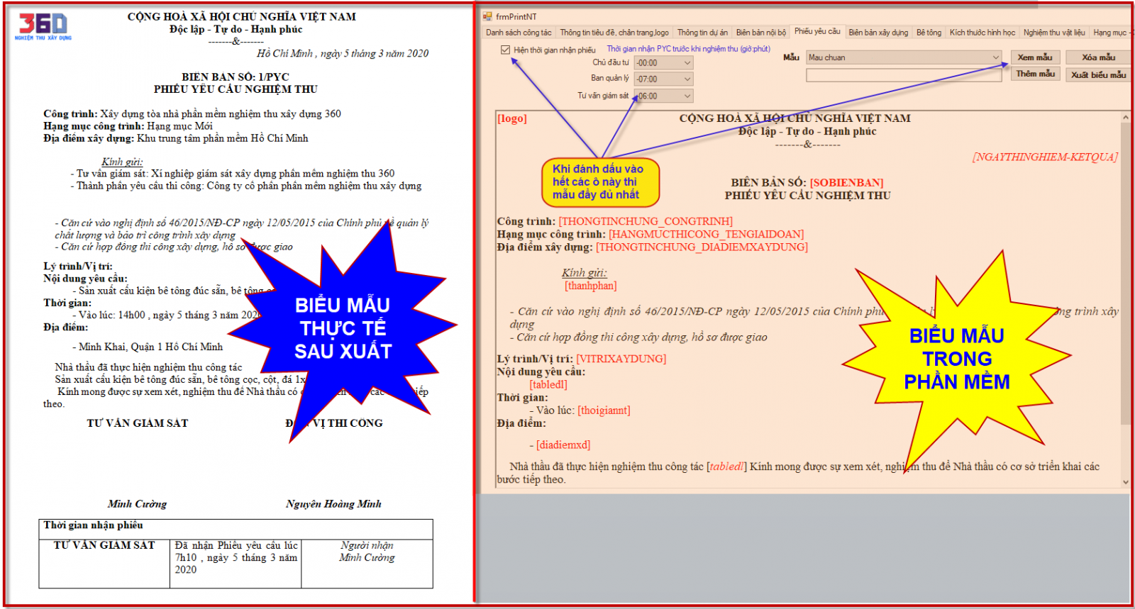 Tạo và sửa biểu mẫu chuẩn phiếu yêu cầu