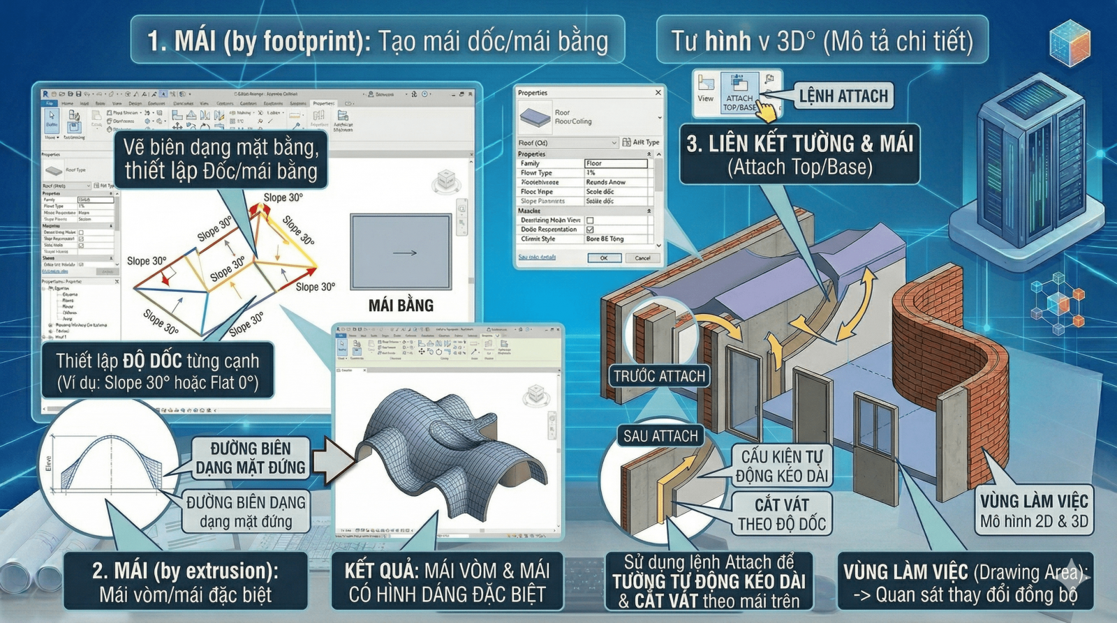Học BIM kiến trúc -  Mái (Roof) - Các phương thức tạo hình mái