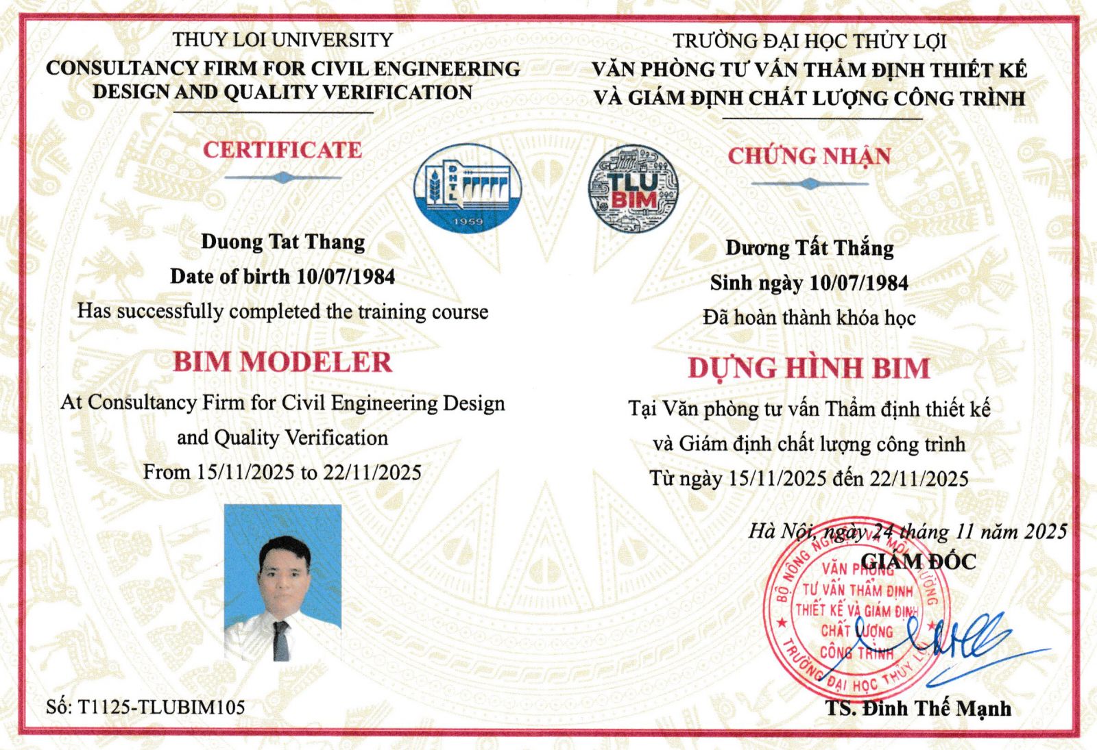 Giấy Chứng nhận Dựng hình BIM Thắng