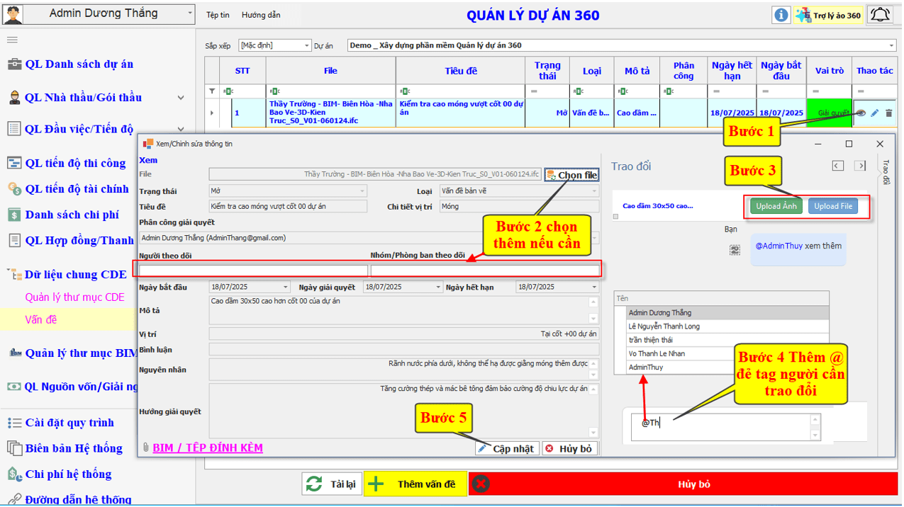 Trao đổi, thảo luận và xử lý – cập nhật thông tin vấn đề - issue