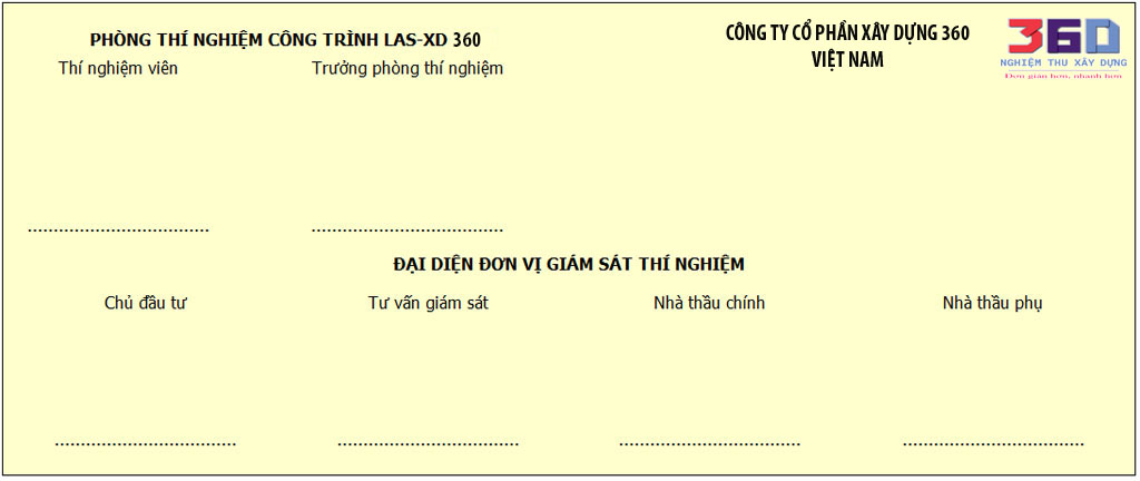 Mẫu khung ký tên phổ biến hiện nay trên Phiếu kết quả thí nghiệm