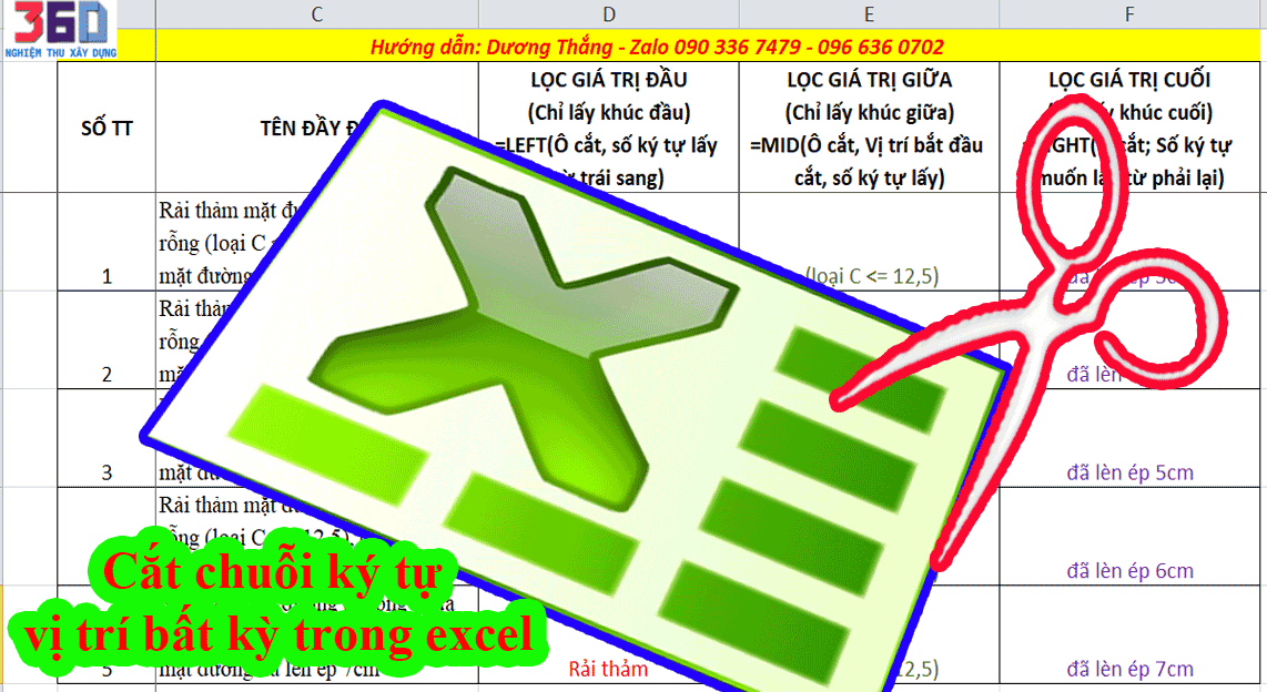 Cách cắt chuỗi ký tự đầu LEFT, giữa MID, cuối RIGHT muốn lấy trong excel