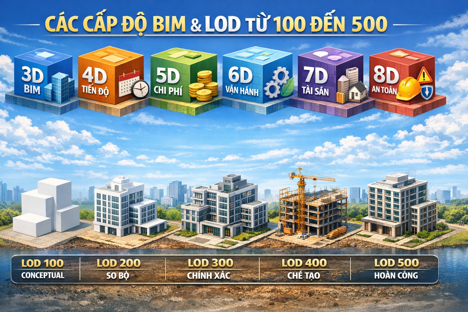 LOD trong BIM là gì? Hướng dẫn chi tiết LOD 100 đến LOD 500 chuẩn AIA/BIMForum