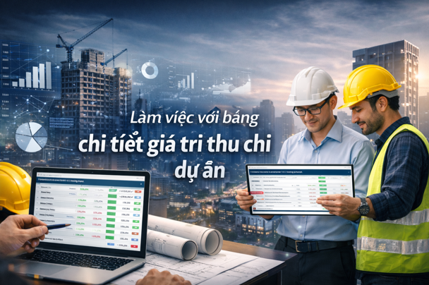 Hướng dẫn Làm việc với bảng chi tiết giá trị thu chi dự án Trên phần mềm Quản lý thi công 360