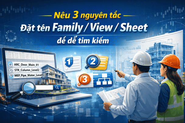 Nêu 3 nguyên tắc đặt tên family/view/sheet để dễ tìm kiếm