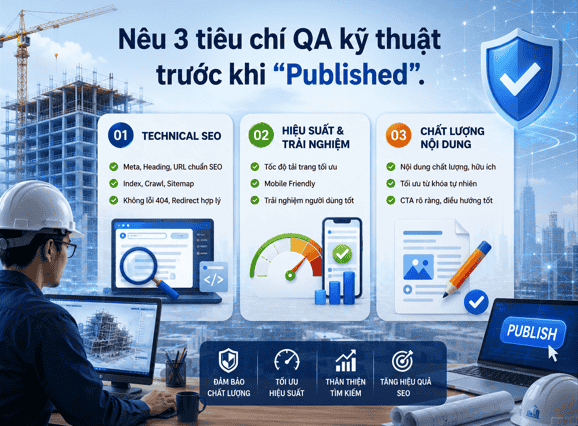 Nêu 3 tiêu chí QA kỹ thuật trước khi Published