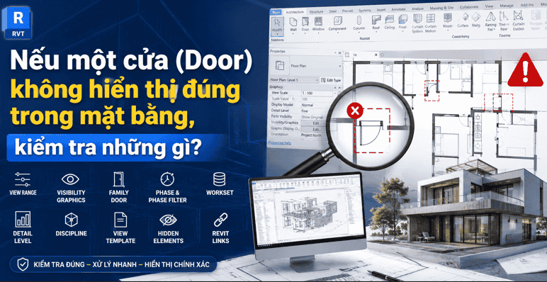 Nếu một cửa (Door) không hiển thị đúng trong mặt bằng, kiểm tra những gì?